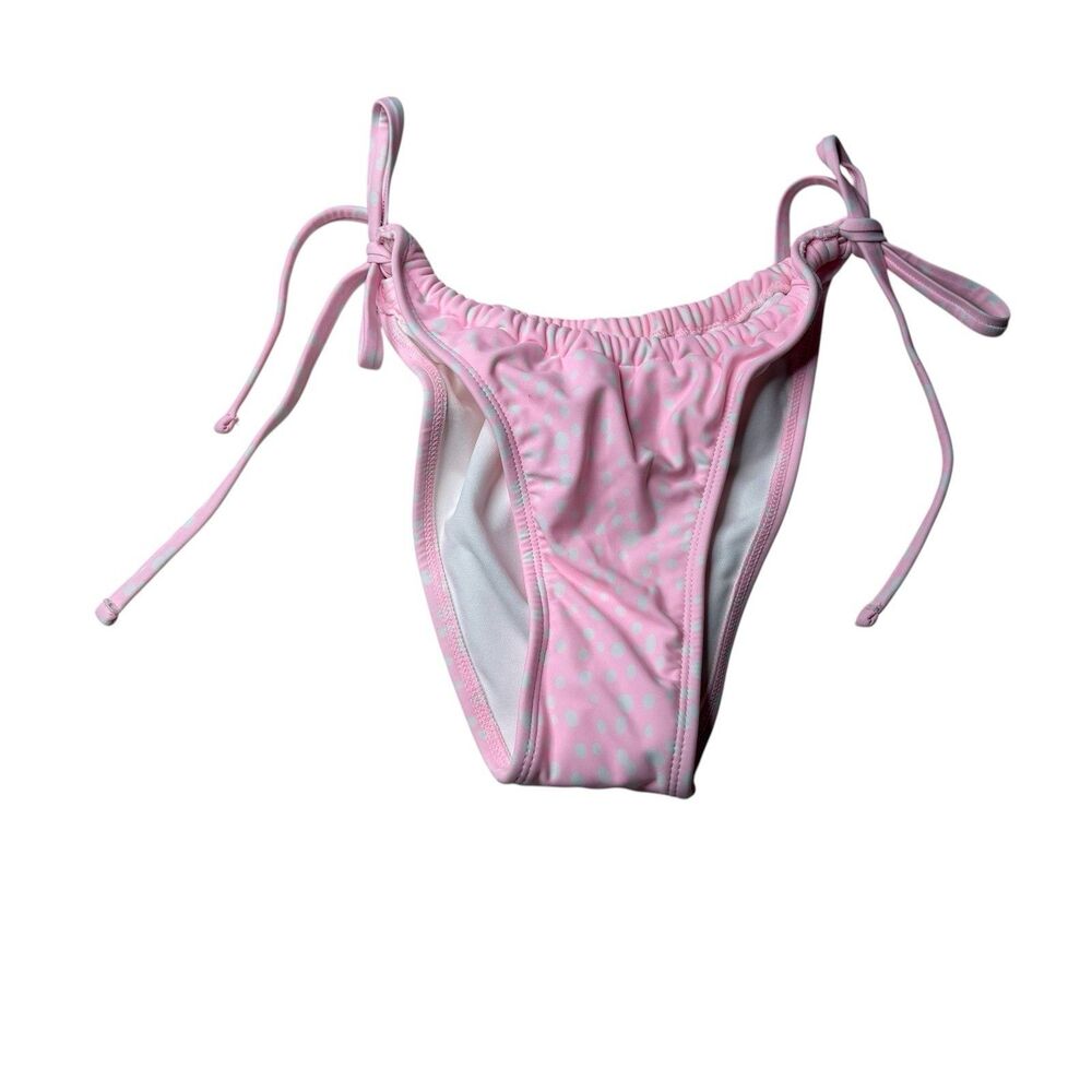 Xhilaration High Leg Scoop Waist Pink White Polka Dot Bikini Bottom Size M NWOT